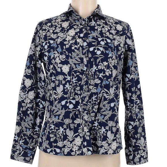 Land's End Women's No Iron Supima Shirt | Size 6 | Blue Floral | Sporty | Office - Picture 6 of 6